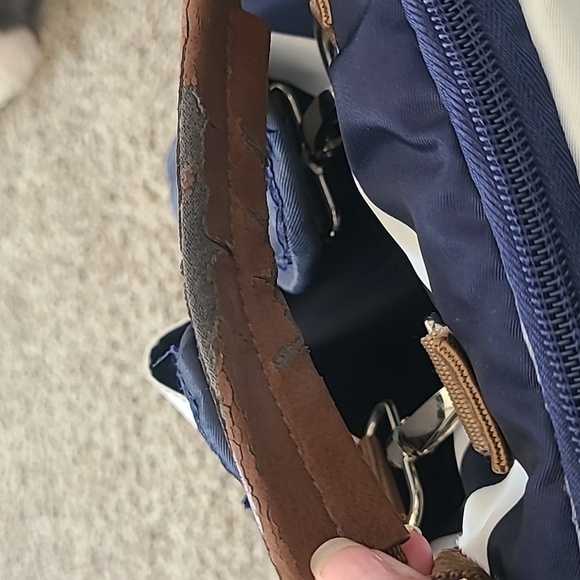 Hip Cub Navy and White Striped Bag with Brown Accents - Picture 8 of 11